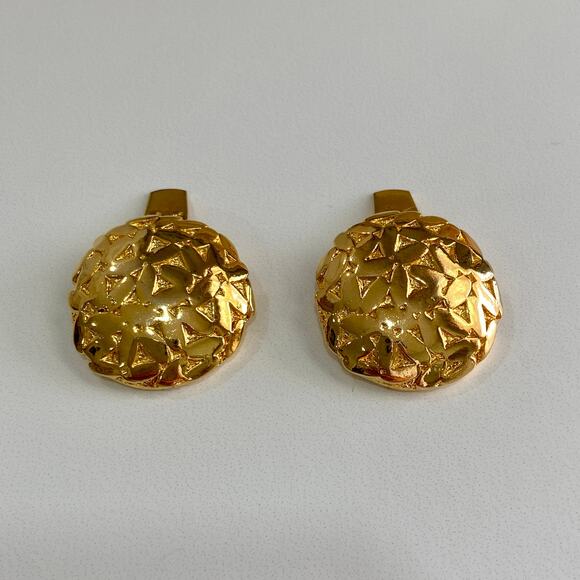 Vintage 50s MCM Gold Atomic Triangle Design Round Shoe Purse Accessory Clips - Picture 6 of 9